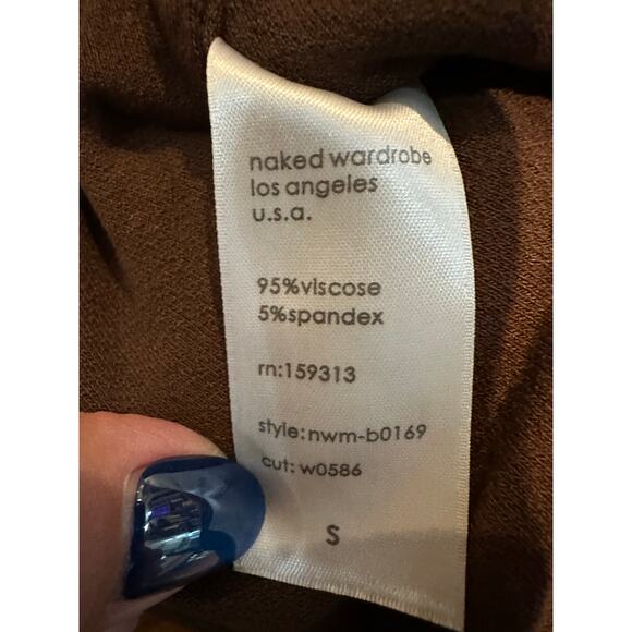 Naked Wardrobe Women's Square Neck Bodysuit Brown Size Small Minimalist Style - Picture 4 of 6